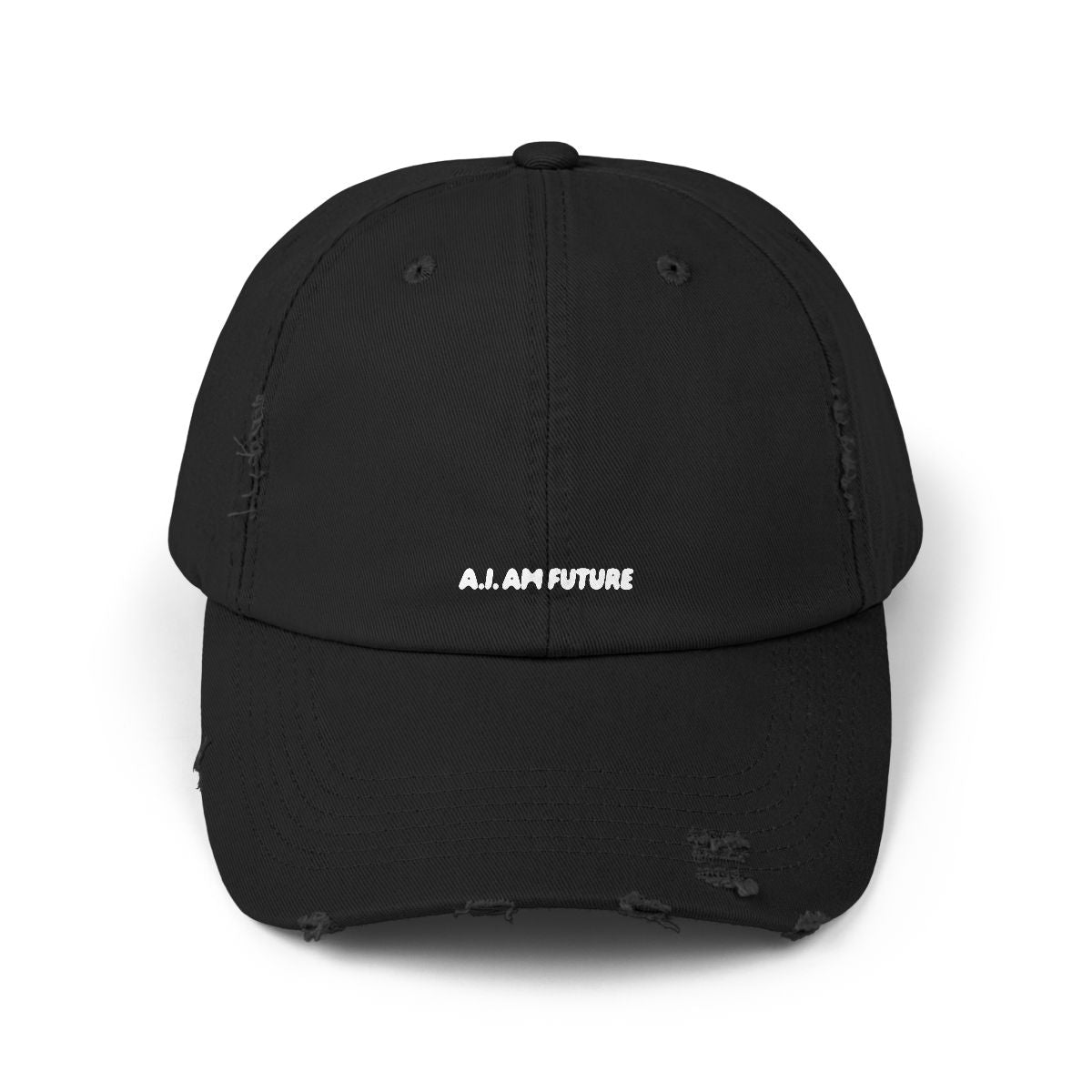 Distressed Dad Hat — "A.I. AM FUTURE" Embroidered Black Cap